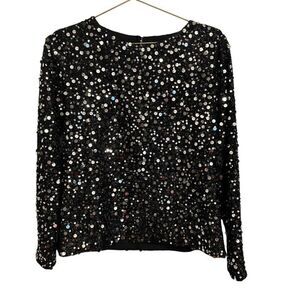 ITMFL Dora Top Sequined IN THE MOOD FOR LOVE Black Silver MED NWT